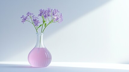 Lilac essential oil bottle in a clean, minimalistic setting, evoking natural simplicity and purity.
