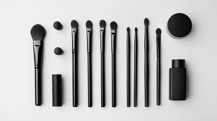 Neatly arranged makeup tools and products, showcasing organization and beauty essentials.