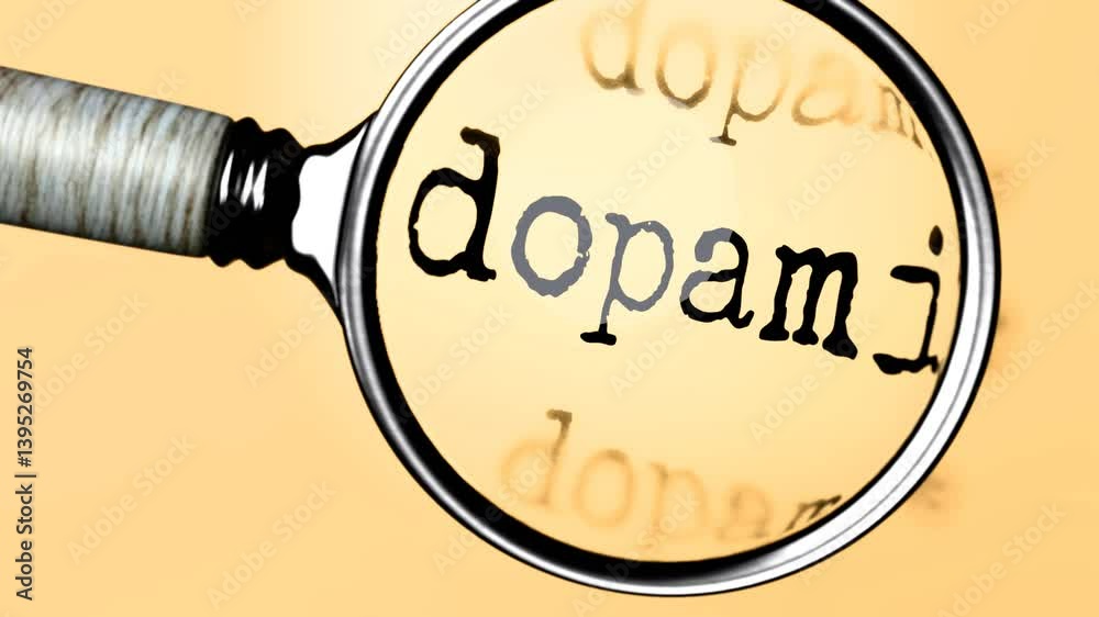Poster dopamine under careful examination. focusing on dopamine, analyzing it, taking a closer look. concen