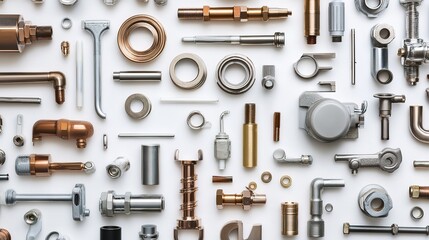 Neatly arranged plumbing components, showcasing precision and organization in design.