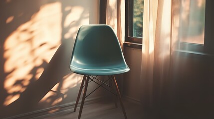 Retro plastic chair in a minimalist space, vintage charm, soft light, blurred backdrop. Timeless simplicity meets nostalgic design.
