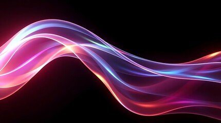 Fototapeta premium Abstract Wavy Lines with Neon Gradient Colors on Black Background - Futuristic Design