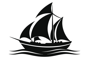 Silhouette Sailboat Sailing the Ocean Waves 