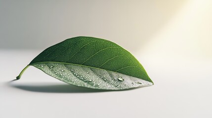 Fresh green leaf with dewdrops symbolizes health and renewal, set against a serene forest backdrop, evoking hope and vitality.