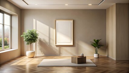 Fototapeta premium Sunlit Minimalist Interior Design with Wooden Accents and Plants