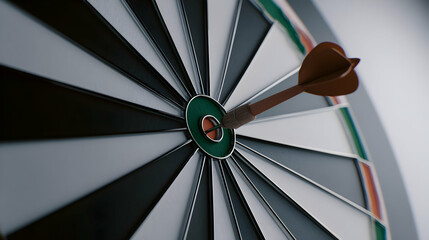 Achieving precision striking the bulls-eye on a dartboard in a moment of triumph