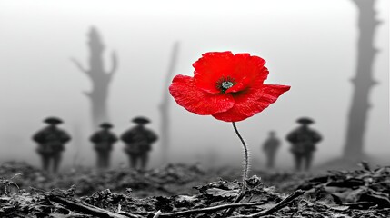 A lone poppy flower stands in the foreground