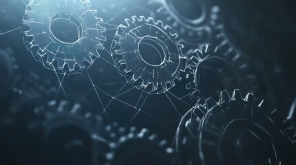 Interconnected Gears in Dark Background