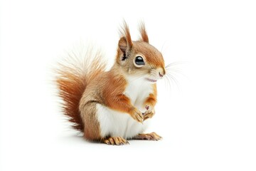 Obraz premium Adorable Red Squirrel Sitting with Fluffy Tail Isolated on White Background