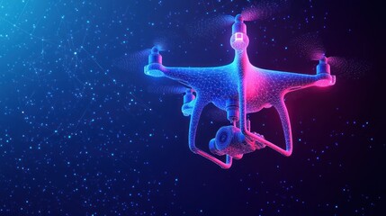 Futuristic Drone in Flight, Abstract Background
