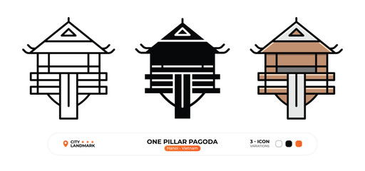 Obraz premium One Pillar Pagoda Line Icon. Hanoi, Vietnam, Landmark, Silhouette, Color Vector, Editable Stroke.