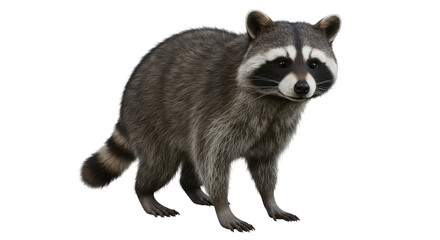 Obraz premium Realistic raccoon standing in a natural pose with a neutral background, ideal for wildlife themes