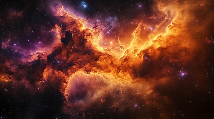 Obraz premium Fiery Cosmic Nebula with Starry Field for Space Exploration, Science Fiction, or Abstract Backgrounds