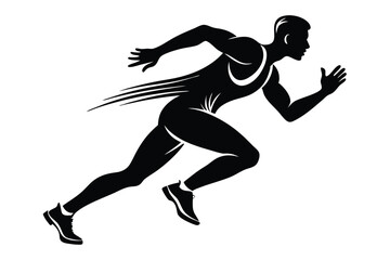 Running Man Silhouette, Athlete in Motion, Sport Design, Black and White on white background
