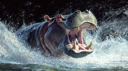 Fototapeta premium hippopotamus charging through water