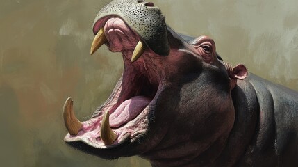 yawning hippopotamus close-up