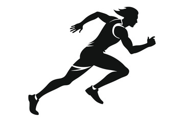 Silhouette of Athlete Man Running Fast on White Background