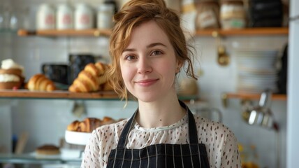 Portrait of the owner of a small business baking croissants and other desserts	