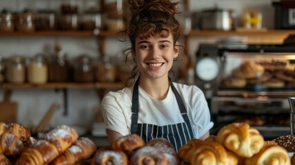 Portrait of the owner of a small business baking croissants and other desserts	