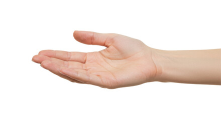 Open hand gesture against a plain background, suggesting invitation or offering