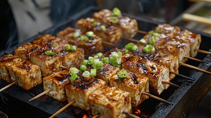 Flavorful Grilled Tofu Delight with Soy Sauce and Fresh Green Onions Bringing Vegan Eats to Life