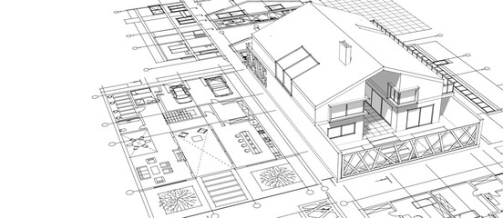  house architectural project sketch 3d illustration