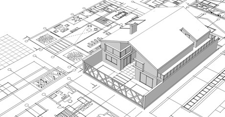  house architectural project sketch 3d illustration