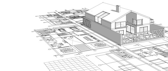  house architectural project sketch 3d illustration