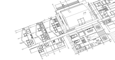  house architectural project sketch 3d illustration