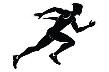 Silhouette of a Muscular Man Sprinting Rapidly with Determination 