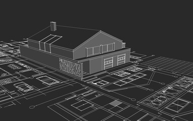  house architectural project sketch 3d illustration