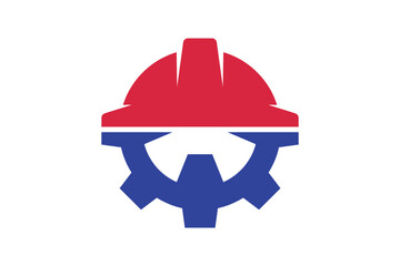 Safety sign, symbol or logo for work construction or heavy duty. gear combination with helmet for protection.