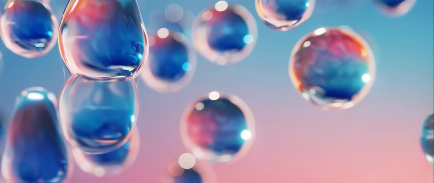 Anamorphic video of Abstract background floating fantasy bubbles 