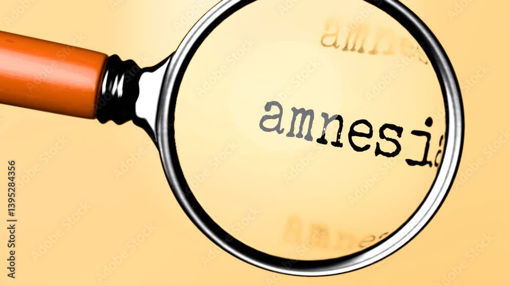 Poster amnesia under careful examination. focusing on amnesia, analyzing it, taking a closer look. concentr