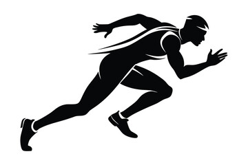 Silhouette of Male Athlete Running on Isolated White Background