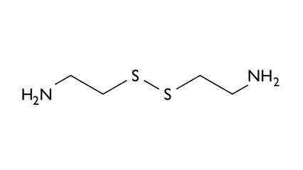 cystamine molecule, structural chemical formula, ball-and-stick model, isolated image radioprotective agent