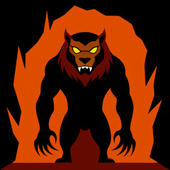 Lion vector illustration in the cave