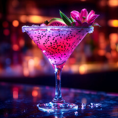 Martini cocktail with lime and ice in a glass on the bar