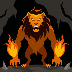 Lion vector illustration in the cave