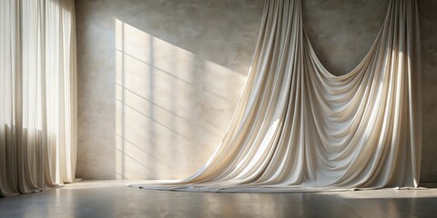 Obraz premium Elegant Draped Fabric in a Sunlit Room with Neutral Walls and Floor