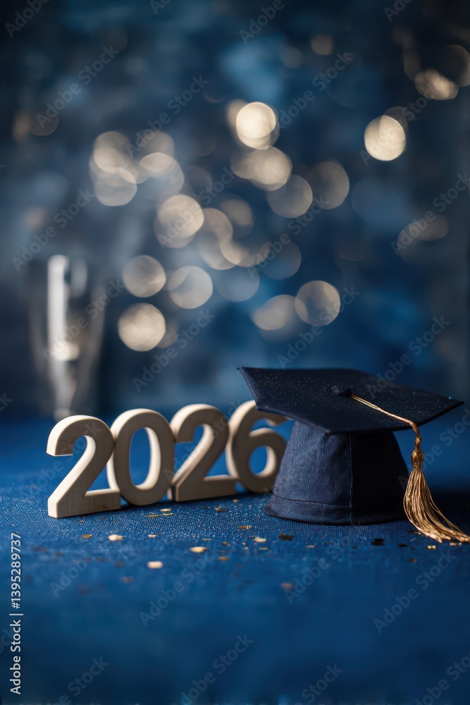 Fototapete a simple bokeh background with the number 2026 in large, wooden letters, beside which is placed an e