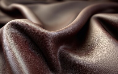 Close-up of smooth leather texture background, realistic fine grain, soft light reflections, deep brown color, minimalistic luxury feel