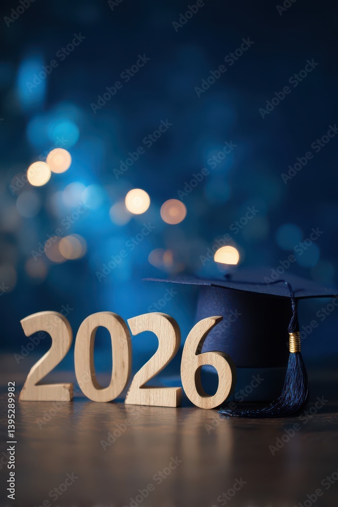 Fototapete a simple bokeh background with the number 2026 in large, wooden letters, beside which is placed an e