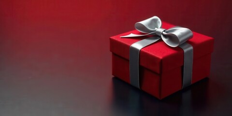 Obraz premium A crimson gift box adorned with a silvery ribbon, a symbol of thoughtful appreciation and joyous celebration
