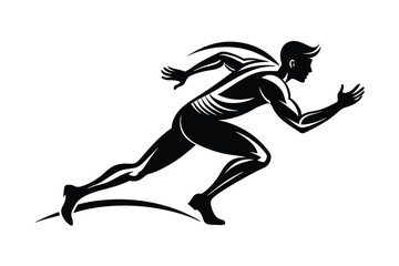Obraz premium Silhouette of Male Athlete Running Fast in Action