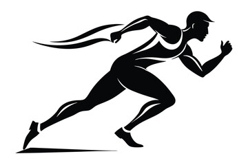 Sprinting Silhouette Black Runner in Dynamic Motion, 