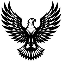 Obraz premium Soaring Spirit: An elegantly designed monochrome illustration captures the majestic essence of an eagle in full flight, with wings proudly displayed in a powerful pose.