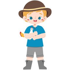 Cute boy is carrying chicken