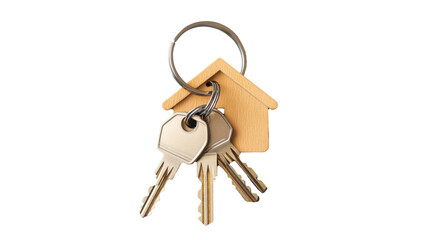 House-shaped keychain with keys on isolated on a transparent background..