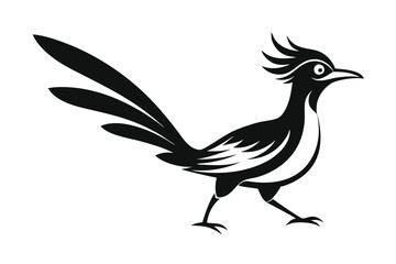 Stylized Roadrunner with Crested Head and Streamlined Tail Feathers